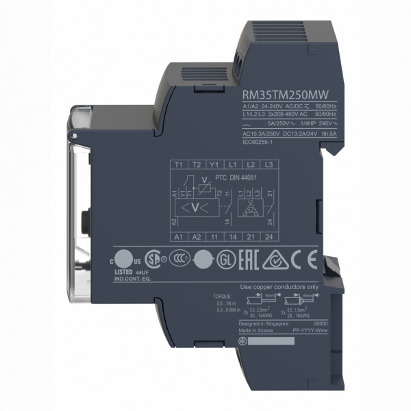 Harmony RM35-T relais de contrôle tension et temp du moteur - 24..240Vca/cc - 2F - pour alimentation triphasée - sans temporisation - largeur : 35mm - IP20, IP30 - visuel 4