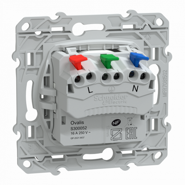 Ovalis - prise de courant affleurante - 2P+T - Antibactérien - fixation par vis uniquement - Raccordement : 1 x 1,5…2 x 4 mm² souple / rigide / multibrin - bornes automatiques - 16 A - 250 VCA 50 Hz - IK04 IP21D - NF - protection peinture - visuel 2