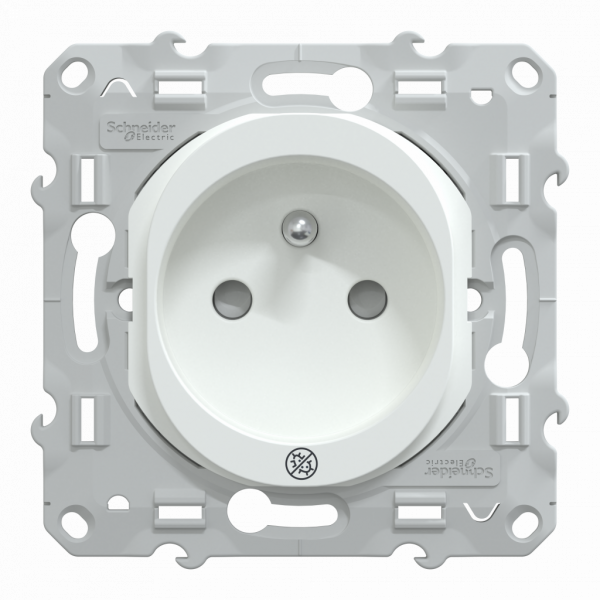 Ovalis - prise de courant à puits - 2P+T - Antibactérien - fixation vis - griffes en option - Raccordement : 1 x 1,5…2 x 4 mm² souple / rigide / multibrin - bornes automatiques - 16 A - 250 VCA 50 Hz - IK04 IP21D - protection peinture - NF - visuel 1