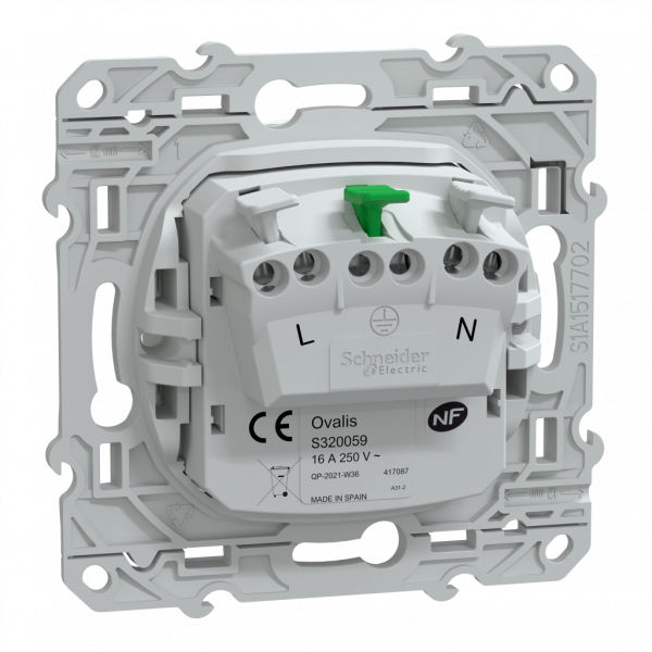 Ovalis - prise de courant à puits - 2P+T - Blanc - fixation par vis - griffes en option - Raccordement : 1 x 1,5…2 x 4 mm² souple / rigide / multibrin - bornes automatiques - 16 A - 250 VCA 50 Hz - IK04 IP21D  - protection peinture - NF - visuel 2