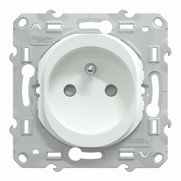 Ovalis - prise de courant à puits - 2P+T - Blanc - fixation par vis - griffes en option - Raccordement : 1 x 1,5…2 x 4 mm² souple / rigide / multibrin - bornes automatiques - 16 A - 250 VCA 50 Hz - IK04 IP21D  - protection peinture - NF - visuel 1