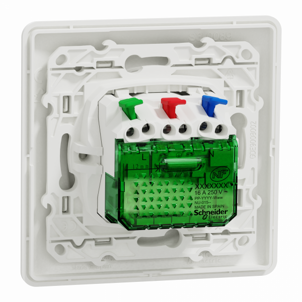Ovalis - 2P+T affleurante avec USB-C puissance 10.5W en 1 poste - blanc - livré avec sa plaque blanc - fixation vis - Raccordement : 1 x 1,5…2 x 4 mm² souple/rigide/multibrin - auto - 16 A - 250 VCA 50 Hz - NF - IK04 IP21D - prot peinture - visuel 2