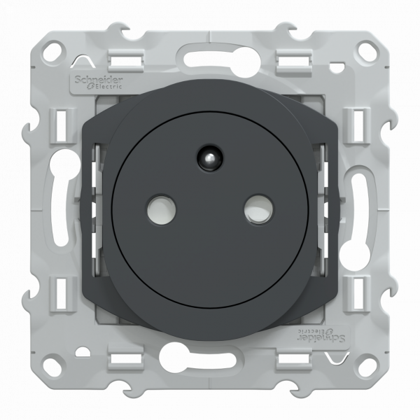 Ovalis - prise de courant affleurante - 2P+T - Anthracite - fixation par vis uniquement - Raccordement : 1 x 1,5‚Ä¶2 x 4 mm¬? souple / rigide / multibrin - bornes automatiques - 16 A - 250 VCA 50 Hz - IK04 IP21D - protection peinture - NF - visuel 1