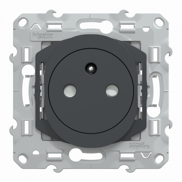 Ovalis - prise de courant affleurante - 2P+T - Anthracite - fixation par vis + griffes montées - Raccordement : 1 x 1,5…2 x 4 mm² souple / rigide / multibrin - bornes auto - 16 A - 250 VCA 50 Hz - IK04 IP21D -  NF - protection peinture - visuel 1