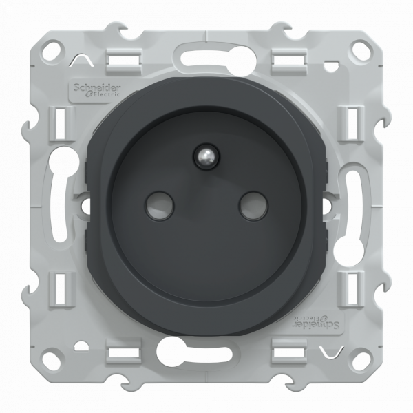 Ovalis - prise de courant à puits - 2P+T - Anthracite - fixation par vis - griffes en option - Raccordement : 1 x 1,5…2 x 4 mm² souple / rigide / multibrin - bornes automatiques - 16 A - 250 VCA 50 Hz - IK04 IP21D - protection peinture - NF - visuel 1