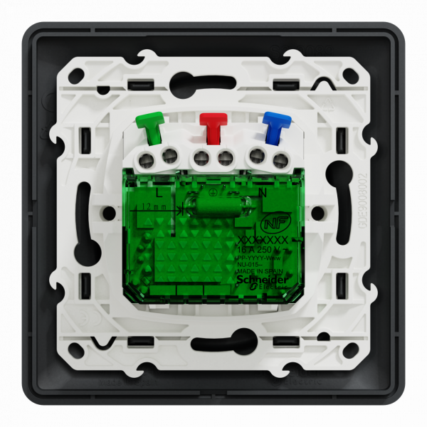 Ovalis - prise 2P+T affleurante avec USB-C puissance 10.5W en 1 poste - anth - livré avec sa plaque anth - fixation vis - Raccordement : 1 x 1,5…2 x 4 mm² souple/rigide/multibrin - auto - 16 A - 250 VCA 50 Hz - NF - IK04 IP21D-prot peinture - visuel 3