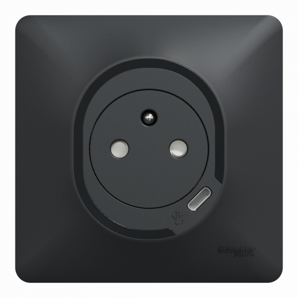 Ovalis - prise 2P+T affleurante avec USB-C puissance 10.5W en 1 poste - anth - livré avec sa plaque anth - fixation vis - Raccordement : 1 x 1,5…2 x 4 mm² souple/rigide/multibrin - auto - 16 A - 250 VCA 50 Hz - NF - IK04 IP21D-prot peinture - visuel 1