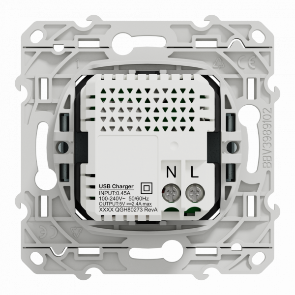Odace - prise de courant affleurante - 2P+T - française - blanc Recyclé brillant - fixation par vis - Raccordement : 1 x 1,5…2 x 4 mm² souple / rigide / multibrin - bornes automatiques - 16 A - 250VCA 50 Hz - NF - IK04 - IP21D - visuel 3