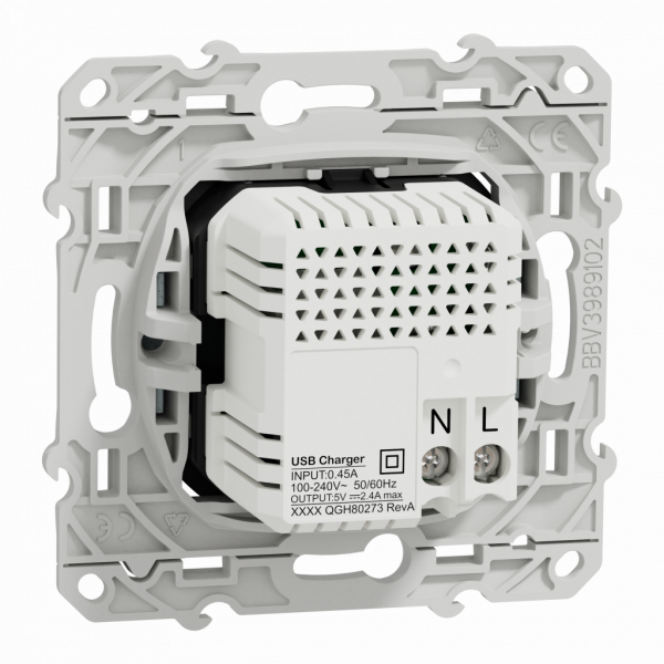 Odace - prise de courant affleurante - 2P+T - française - blanc Recyclé brillant - fixation par vis - Raccordement : 1 x 1,5…2 x 4 mm² souple / rigide / multibrin - bornes automatiques - 16 A - 250VCA 50 Hz - NF - IK04 - IP21D - visuel 2