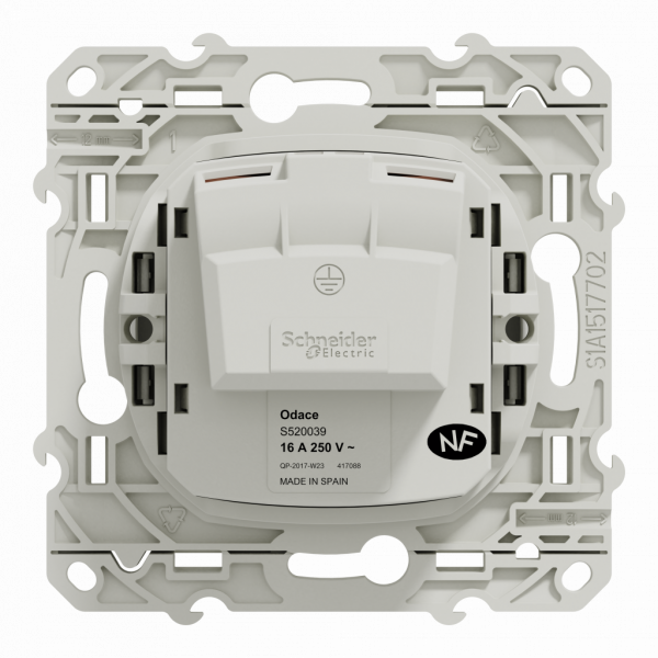 Odace - prise de courant - 2P+T - française - blanc RAL 9003 brillant - fixation par vis - Raccordement : 1 x 1,5…2 x 4 mm² souple / rigide / multibrin - bornes à vis - 16 A - 250VCA 50 Hz - NF - IK04 - IP21D - visuel 3