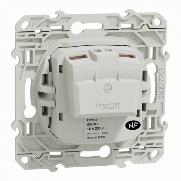 Odace - prise de courant - 2P+T - française - blanc RAL 9003 brillant - fixation par vis - Raccordement : 1 x 1,5…2 x 4 mm² souple / rigide / multibrin - bornes à vis - 16 A - 250VCA 50 Hz - NF - IK04 - IP21D - visuel 2