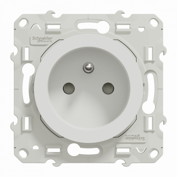 Odace - prise de courant - 2P+T - française - blanc RAL 9003 brillant - fixation par vis - Raccordement : 1 x 1,5…2 x 4 mm² souple / rigide / multibrin - bornes à vis - 16 A - 250VCA 50 Hz - NF - IK04 - IP21D - visuel 1