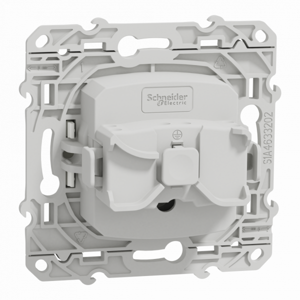Odace - prise de courant - 2P+T - française - blanc RAL 9003 brillant - fixation par vis - Raccordement : 1 x 1,5…2 x 2 -5 mm² souple | 1 x 1,5…2 x 4 mm² rigide / multibrin - 3x4 bornes automatiques - 16 A - 250VCA 50 Hz - NF - IK04 - IP21D - visuel 2