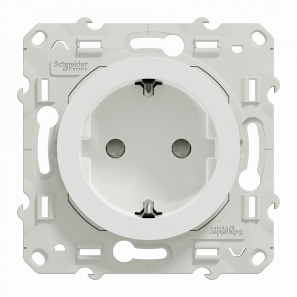 Odace - prise de courant - 2P+T - allemand - blanc RAL 9003 brillant - fixation par vis - Raccordement : 1 x 1,5…2 x 4 mm² souple / rigide / multibrin - 3x2 bornes automatiques - 16 A - 250VCA 50 Hz - IK04 - IP21D - visuel 1