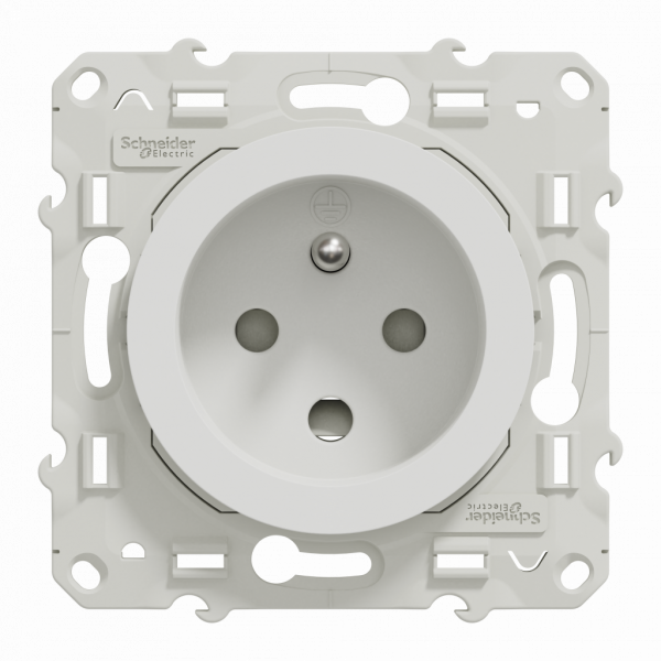Odace - prise de courant - 2P+T - française - blanc RAL 9003 brillant - détrompage et éclipses - fixation par vis - Raccordement : 1 x 1,5…2 x 4 mm² souple / rigide / multibrin - 3x2 bornes à vis - 16 A - 250VCA 50 Hz - NF - IK04 - IP21D - visuel 1