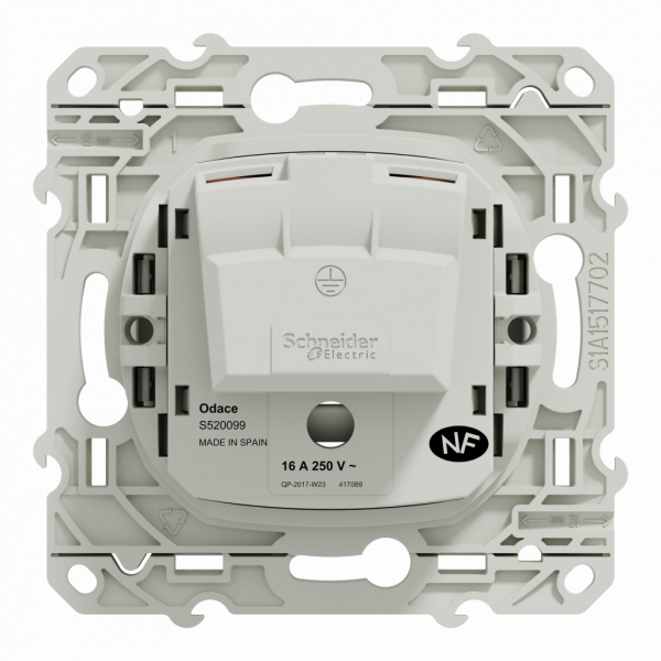 Odace - prise de courant - 2P+T - française - blanc RAL 9003 brillant - détrompage et éclipses - fixation par vis - Raccordement : 1 x 1,5…2 x 4 mm² souple / rigide / multibrin - 3x2 bornes à vis - 16 A - 250VCA 50 Hz - NF - IK04 - IP21D - visuel 3