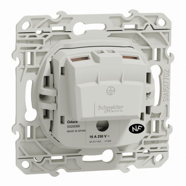 Odace - prise de courant - 2P+T - française - blanc RAL 9003 brillant - détrompage et éclipses - fixation par vis - Raccordement : 1 x 1,5…2 x 4 mm² souple / rigide / multibrin - 3x2 bornes à vis - 16 A - 250VCA 50 Hz - NF - IK04 - IP21D - visuel 2