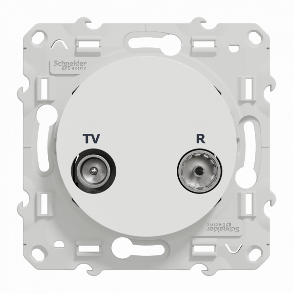 Odace - prise TV/FM - encastré - prise individuelle - blanc RAL9003 brillant - TV : mâle IEC 9.52 mm - FM : IEC femelle 9 -52 mm - fixation par vis - livré avec cache de protection peinture - IK04 - IP21 D - sans halogène - visuel 1