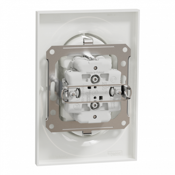 Odace - prise de courant - 2P+T - standard Schuko allemand - blanc RAL 9003 brillant - fixation par vis - Raccordement : 1 x 1,5 à 2 x 4 mm² souple / rigide / multibrin - bornes à vis - 16 A - 250VCA 50 Hz - IK04 - IP21D - visuel 2