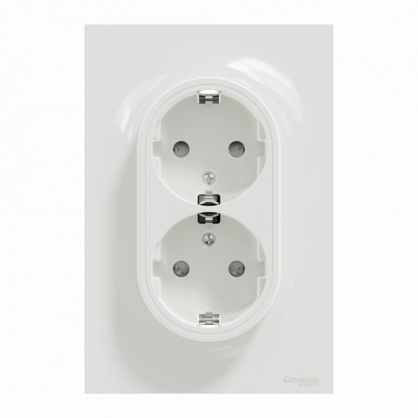Odace - prise de courant - 2P+T - standard Schuko allemand - blanc RAL 9003 brillant - fixation par vis - Raccordement : 1 x 1,5 à 2 x 4 mm² souple / rigide / multibrin - bornes à vis - 16 A - 250VCA 50 Hz - IK04 - IP21D - visuel 1