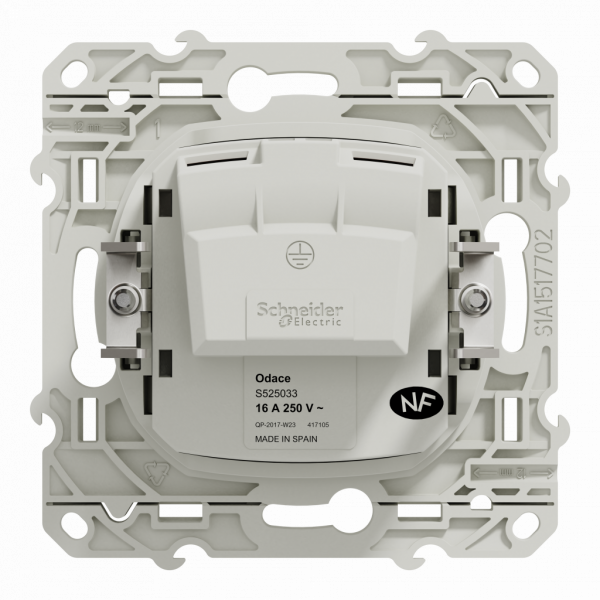 Odace - prise de courant - 2P - blanc RAL 9003 brillant - fixation par vis - Raccordement : 1 x 1,5 à 2 x 4 mm² souple / rigide / multibrin - bornes à vis - 16 A - 250VCA 50 Hz - NF - IK04 - IP21D - visuel 3