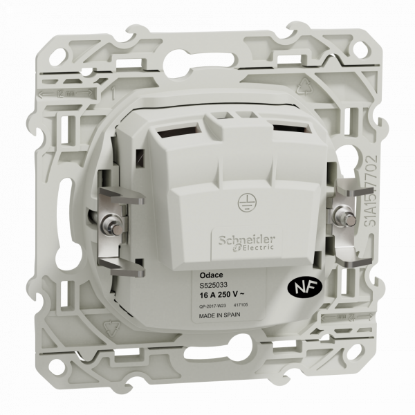 Odace - prise de courant - 2P - blanc RAL 9003 brillant - fixation par vis - Raccordement : 1 x 1,5 à 2 x 4 mm² souple / rigide / multibrin - bornes à vis - 16 A - 250VCA 50 Hz - NF - IK04 - IP21D - visuel 2