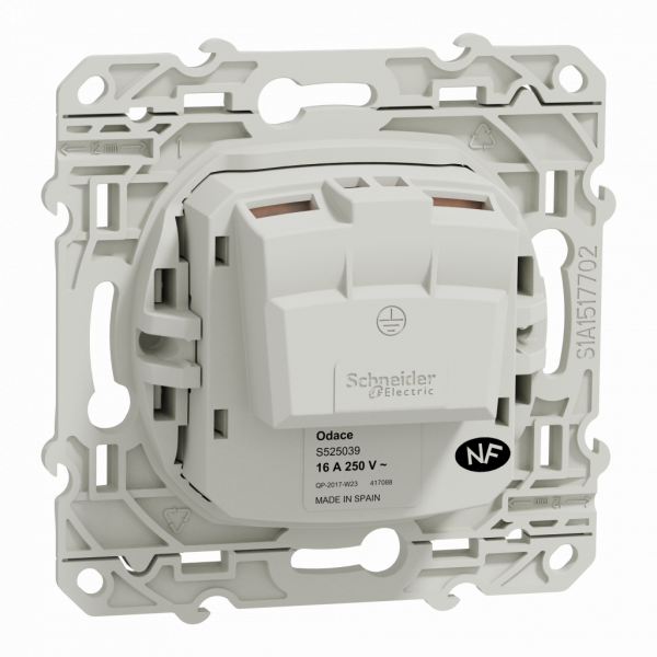 Odace - prise de courant - 2P+T - française - blanc RAL 9003 brillant - fixation avec griffes ou par vis - Raccordement : 1 x 1,5…2 x 4 mm² souple / rigide / multibrin - bornes à vis - 16 A - 250VCA 50 Hz - NF - IK04 - IP21D - visuel 2