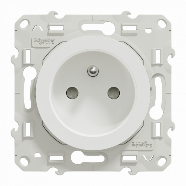 Odace - prise de courant - 2P+T - française - blanc RAL 9003 brillant - fixation avec griffes ou par vis - Raccordement : 1 x 1,5…2 x 4 mm² souple / rigide / multibrin - bornes à vis - 16 A - 250VCA 50 Hz - NF - IK04 - IP21D - visuel 1