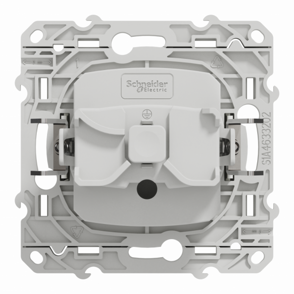 Odace - prise de courant - 2P+T - française - blanc RAL 9003 brillant - fixation à griffes ou par vis - Raccordement: 1x1,5 à 2x2,5 mm² souple et 1x1,5 à 2x4 mm² rigide/multibrin - bornes automatiques - 16 A - 250VCA 50 Hz - NF - IK04 IP21D - visuel 3