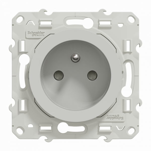 Odace - prise de courant - 2P+T - française - blanc RAL 9003 brillant - fixation avec griffes ou par vis - Raccordement : 1 x 1,5 à 2 x 4 mm² souple / rigide / multibrin - bornes automatiques - 16 A - 250VCA 50 Hz - NF - IK04 - IP21D - visuel 1