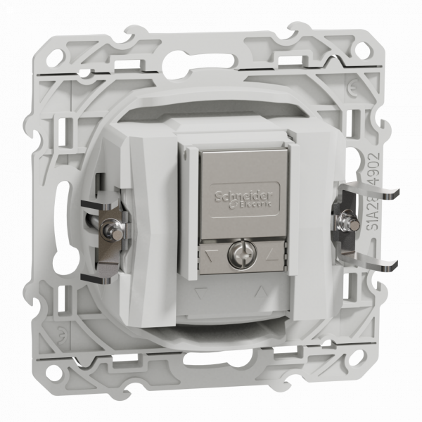 Odace - prise TV/FM/SAT - encastré - blanc RAL9003 brillant - 1 entrée - TV : mâle IEC 9.52 mm - FM : IEC femelle 9 -52 mm - SAT : F type - fixation griffes ou vis - livré avec protection peinture - IK04 - IP21 D - sans halogène - visuel 2