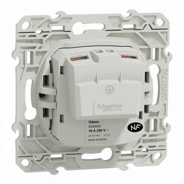 Odace - prise de courant - 2P - aluminium - fixation par vis - Raccordement : 1 x 1,5 à 2 x 4 mm² souple / rigide / multibrin - 3x2 bornes à vis - 16 A - 250VCA 50 Hz - NF - IK04 - IP21D - visuel 2
