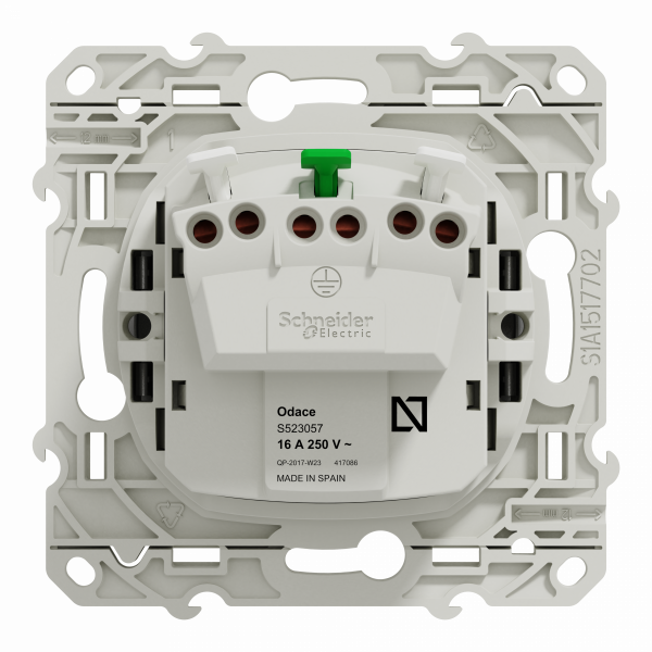 Odace - prise de courant - 2P+T - allemand - aluminium - fixation par vis - Raccordement : 1 x 1,5…2 x 4 mm² souple / rigide / multibrin - 3x2 bornes automatiques - 16 A - 250VCA 50 Hz - IK04 - IP21D - visuel 3
