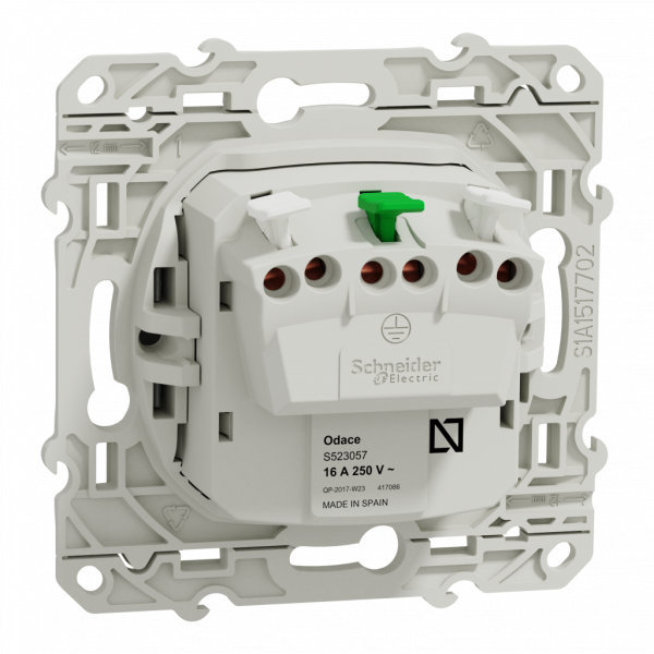 Odace - prise de courant - 2P+T - allemand - aluminium - fixation par vis - Raccordement : 1 x 1,5…2 x 4 mm² souple / rigide / multibrin - 3x2 bornes automatiques - 16 A - 250VCA 50 Hz - IK04 - IP21D - visuel 2