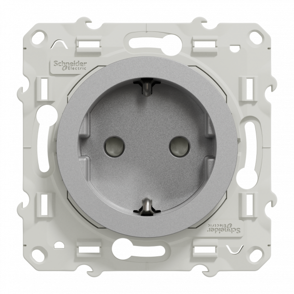 Odace - prise de courant - 2P+T - allemand - aluminium - fixation par vis - Raccordement : 1 x 1,5…2 x 4 mm² souple / rigide / multibrin - 3x2 bornes automatiques - 16 A - 250VCA 50 Hz - IK04 - IP21D - visuel 1