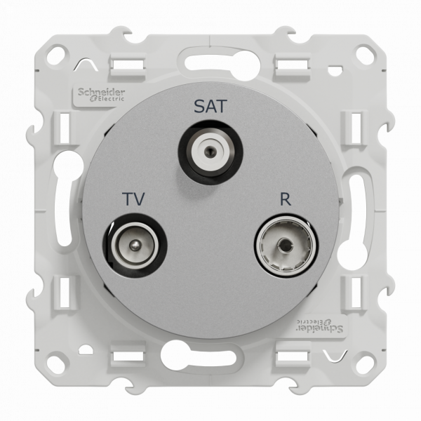 Odace - prise TV/FM/SAT - encastré - aluminium - 1 entrée - TV : mâle IEC 9.52 mm - FM : IEC femelle 9 -52 mm - SAT : F type - fixation par vis - livré avec cache de protection peinture - IK04 - IP21 D - sans halogène - visuel 1