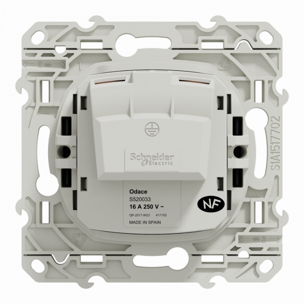 Odace - prise de courant - 2P - anthracite - fixation par vis - Raccordement : 1 x 1,5…2 x 4 mm² souple / rigide / multibrin - 2x2 bornes à vis - 16 A - 250VCA 50 Hz - NF - IK04 - IP21D - visuel 3
