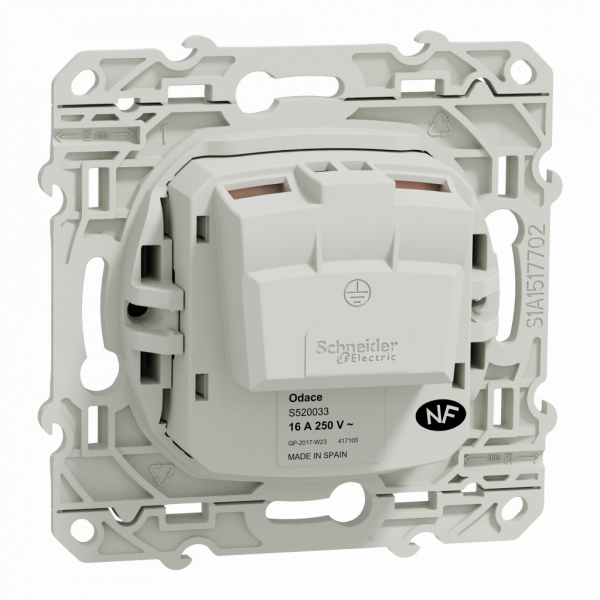 Odace - prise de courant - 2P - anthracite - fixation par vis - Raccordement : 1 x 1,5…2 x 4 mm² souple / rigide / multibrin - 2x2 bornes à vis - 16 A - 250VCA 50 Hz - NF - IK04 - IP21D - visuel 2