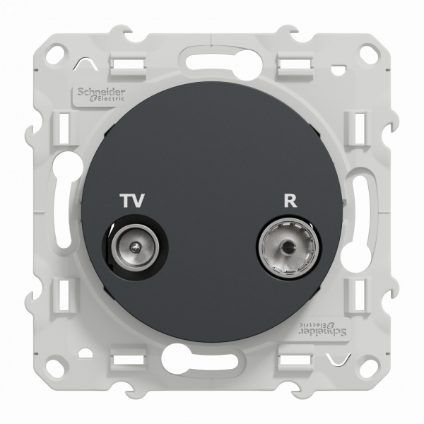 Odace - prise TV/FM - encastré - prise individuelle - anthracite - TV : mâle IEC 9.52 mm - FM : IEC femelle 9 -52 mm - fixation par vis - livré avec cache de protection peinture - IK04 - IP21 D - sans halogène - visuel 1