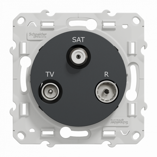 Odace - prise TV/FM/SAT - encastré - anthracite - 1 entrée - TV : mâle IEC 9.52 mm - FM : IEC femelle 9 -52 mm - SAT : F type - fixation par vis - livré avec cache de protection peinture - IK04 - IP21 D - sans halogène - visuel 1