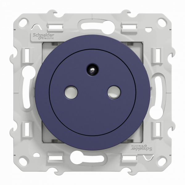 Odace - prise de courant - 2P+T - française - affleurante - bleu cobalt - fixation par vis - Raccordement : 1 x 1,5 à 2 x 4 mm² souple / rigide / multibrin - bornes automatique - 16 A - 250VCA 50 Hz - NF - IK04 - IP21D - visuel 1