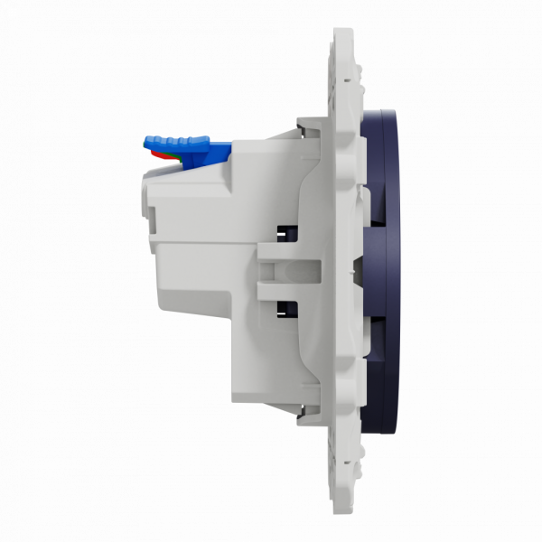 Odace - prise de courant - 2P+T - française - affleurante - bleu cobalt - fixation par vis - Raccordement : 1 x 1,5 à 2 x 4 mm² souple / rigide / multibrin - bornes automatique - 16 A - 250VCA 50 Hz - NF - IK04 - IP21D - visuel 4