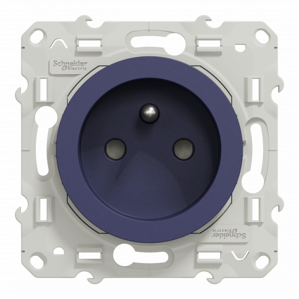 Odace - prise de courant - 2P+T - française - bleu cobalt - fixation par vis - Raccordement : 1 x 1,5…2 x 4 mm² souple / rigide / multibrin - bornes automatiques - 16 A - 250VCA 50 Hz - NF - IK04 - IP21D - visuel 1