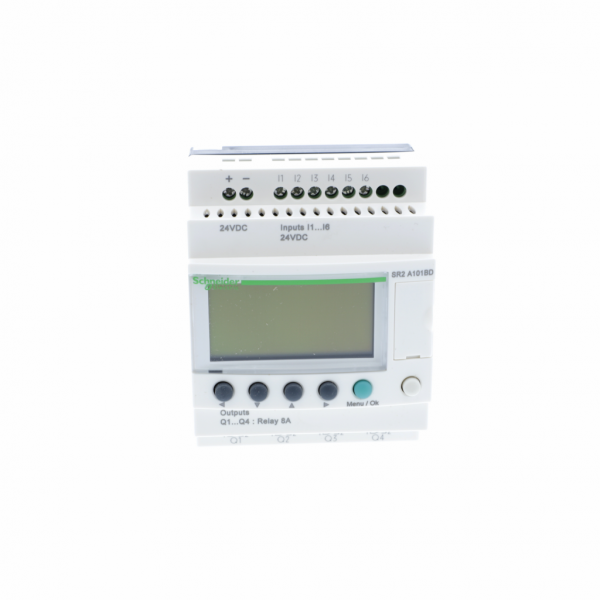 Zelio Logic - relais intelligent compact - 10 E/S 24Vcc - sans horloge - avec affich. - IP20 (born.), IP40 (face av.) - temps sauvegarde : 10 ans à 25 °C - temps de cycle : 6…90 ms - courant d'alimentation maximale : 100mA (ss extension) - visuel 1