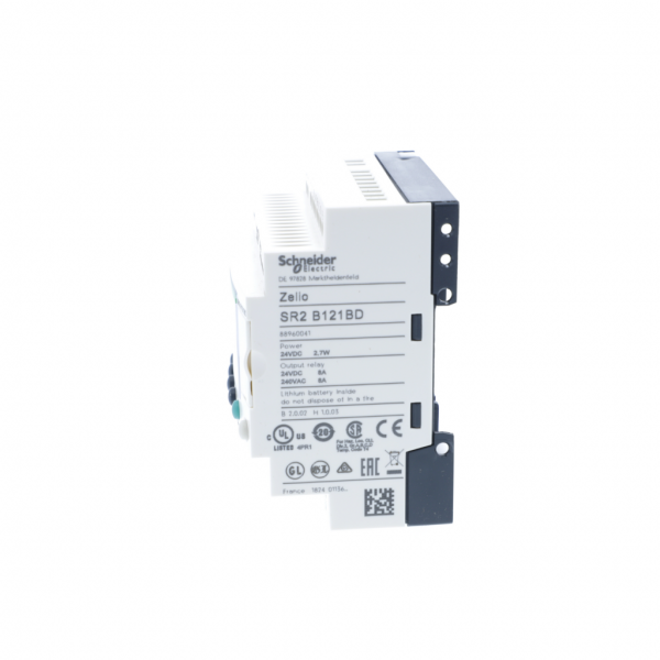 Zelio Logic - relais intelligent compact - 12 E/S 24Vcc - horloge - avec affichage - temps de sauvegarde : 10 ans à 25 °C - temps de cycle : 6…90 ms - 8 entrées TOR - courant d'alimentation maximale : 100 mA (sans extension) - visuel 4