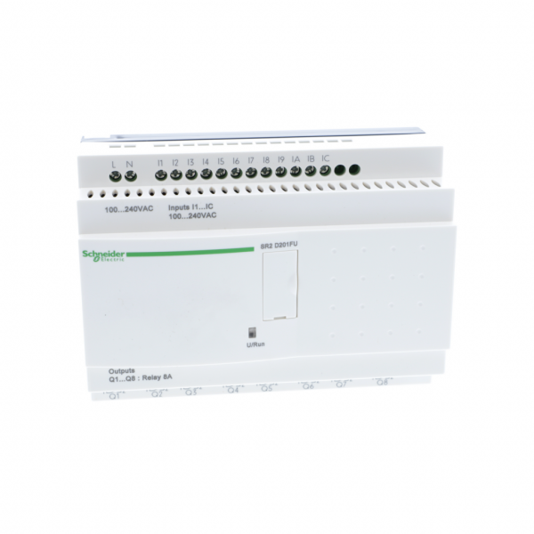 Zelio Logic - relais intelligent compact - 20 E/S 100..240Vca - sans horloge - sans affichage - IP20, IP40 - temps de cycle : 6 à 90ms - 240 lignes de schéma de contrôle avec Ladder programmation - visuel 1