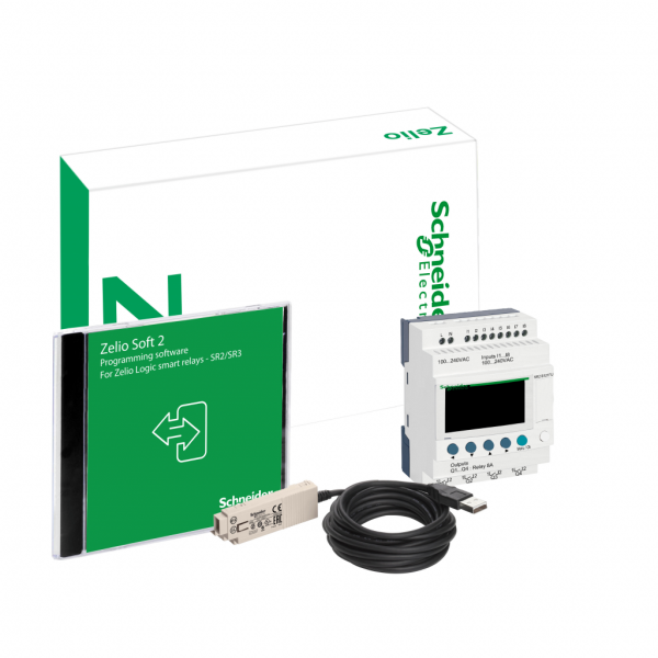 Zelio Logic - relais intelligent compact - pack découverte - 12 E/S 100..240Vca - 4 relais - IP20, IP40 - avec affichage - temps cycle : 6 à 90ms - 120 lignes de schéma de contrôle avec Ladder programmation, 0 à 200 avec FBD programmation - visuel 1