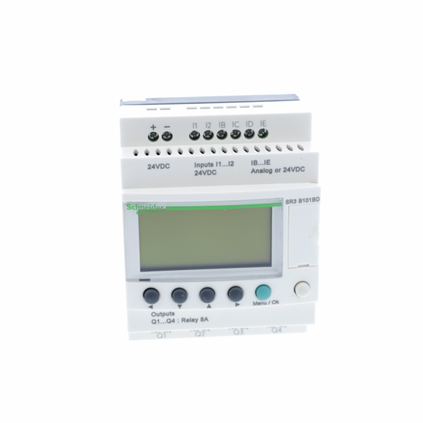 Zelio Logic - relais intelligent modul.- 10 E/S - 24Vcc - horloge - avec affichage - tps de sauvegarde : 10 ans à 25 °C - tps de cycle : 6…90 ms - courant d'alimentation maximale : 100 mA (avec, ss extension) - IP20 (born.), IP40 (face av.) - visuel 1