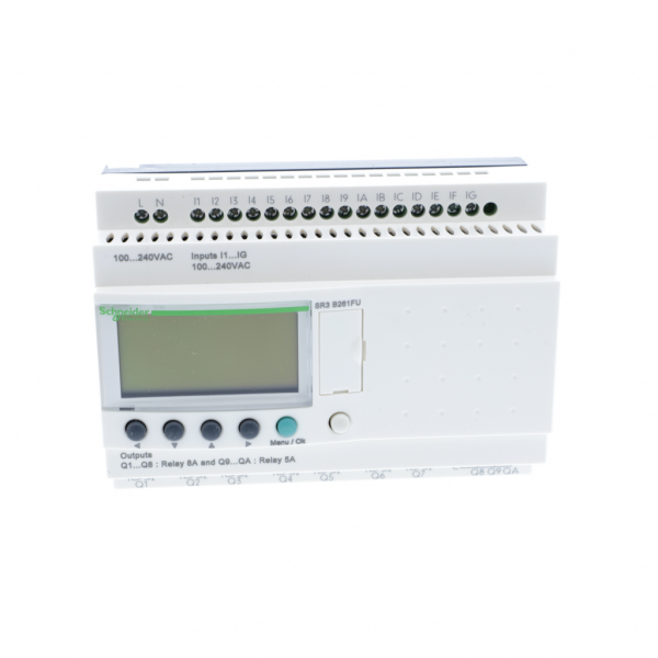 Zelio Logic - relais intelligent modul.- 26 E/S - 100..240Vca - horl. - avec affichage - tps de sauvegarde : 10 ans à 25 °C - tps de cycle : 6…90 ms - 16 entrées TOR - visuel 1