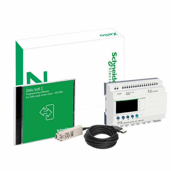 Zelio Logic - relais intelligent modulaire - pack découverte - 26 E S - 24Vcc - 10 relais - IP20, IP40 - avec affichage - temps de cycle : 6 à 90ms - 120 lignes de schéma de contrôle avec Ladder programmation, 0 à 200 avec FBD programmation - visuel 1